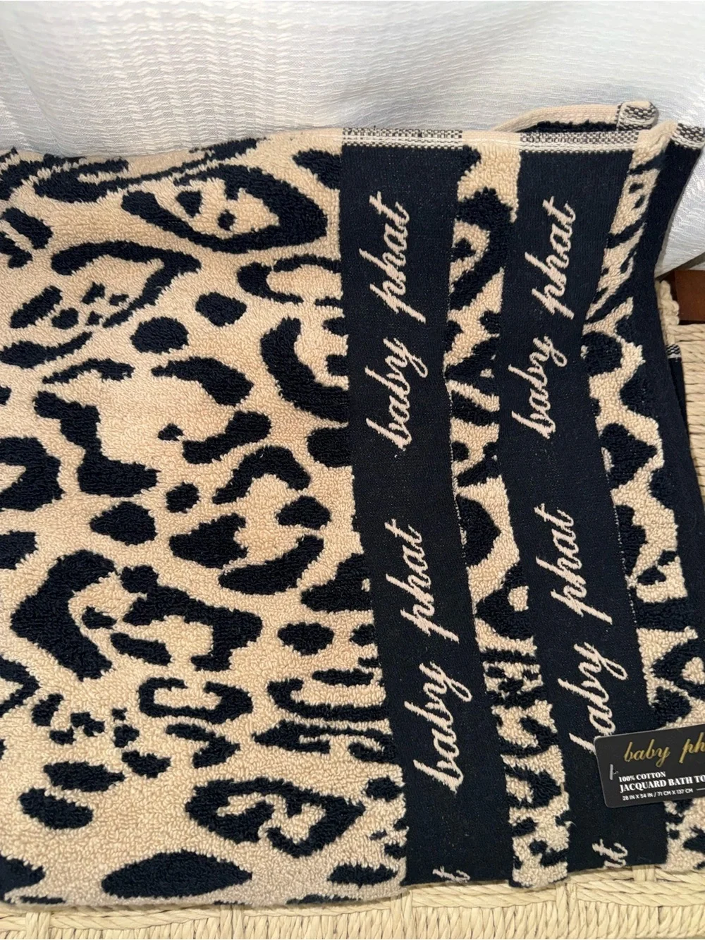 Large bath towel new baby phat leopard print tan black